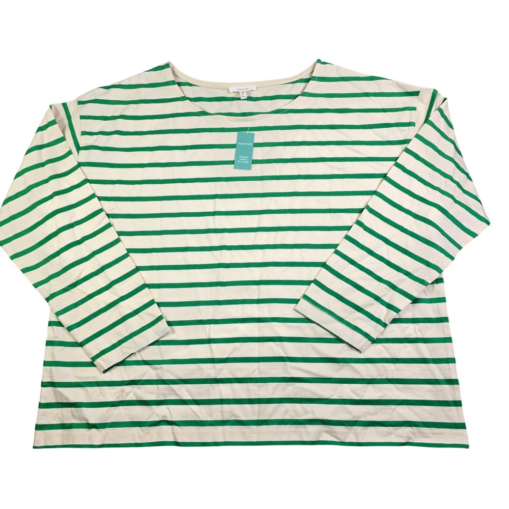 Maurices Striped Top Women XXL Green Cream Long Sleeve Prep Coastal Nautical New